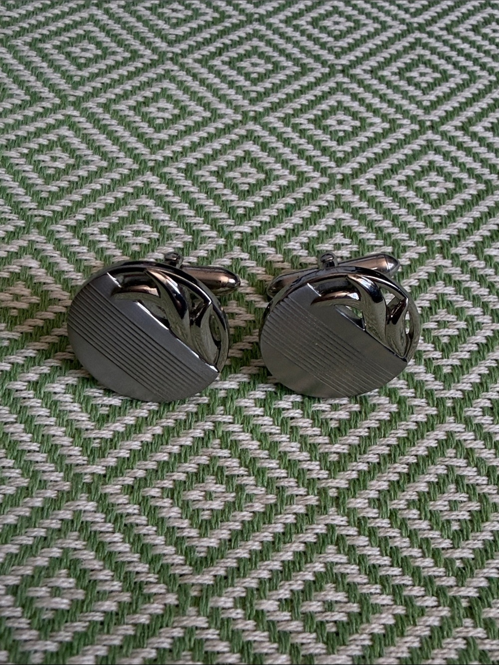 SWANK  Round Cufflinks with Textured Diagonal Accent